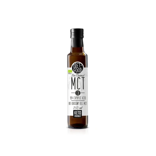 Olej kokosowy MCT C8 w szklanej butelce - BIO - Diet Food, 250ml - przód