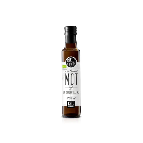 Olej kokosowy MCT w szklanej butelce - BIO - Diet Food, 250ml - przód