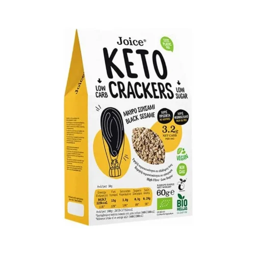 KETO Krakersy czarny sezam - BIO - Joice, 60g - przód
