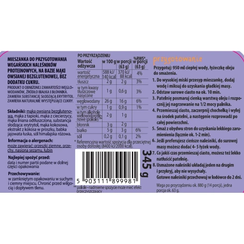 Wege naleśniki - bezglutenowa mieszanka do przygotowania keto naleśników - Coco Farm, 345g - etykieta