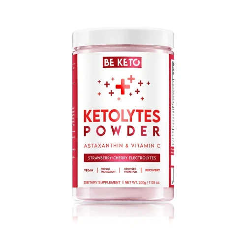 Keto elektrolity w proszku truskawka-wiśnia - Ketolytes Powder Strawberry-Cherry - BeKeto, 200g - przód