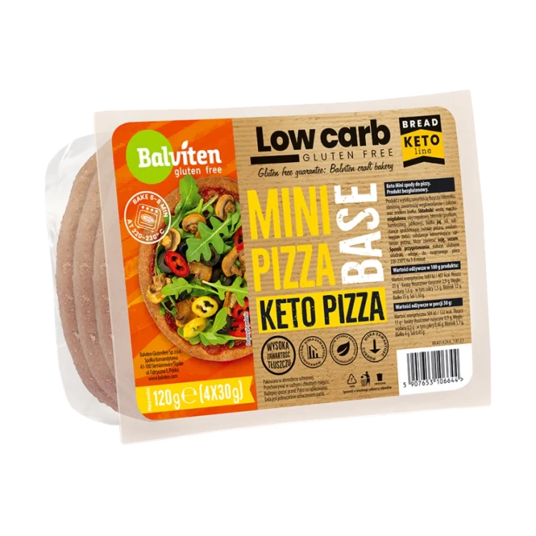 KETO Mini spody do pizzy 4x30g - Balviten, 120g - przód