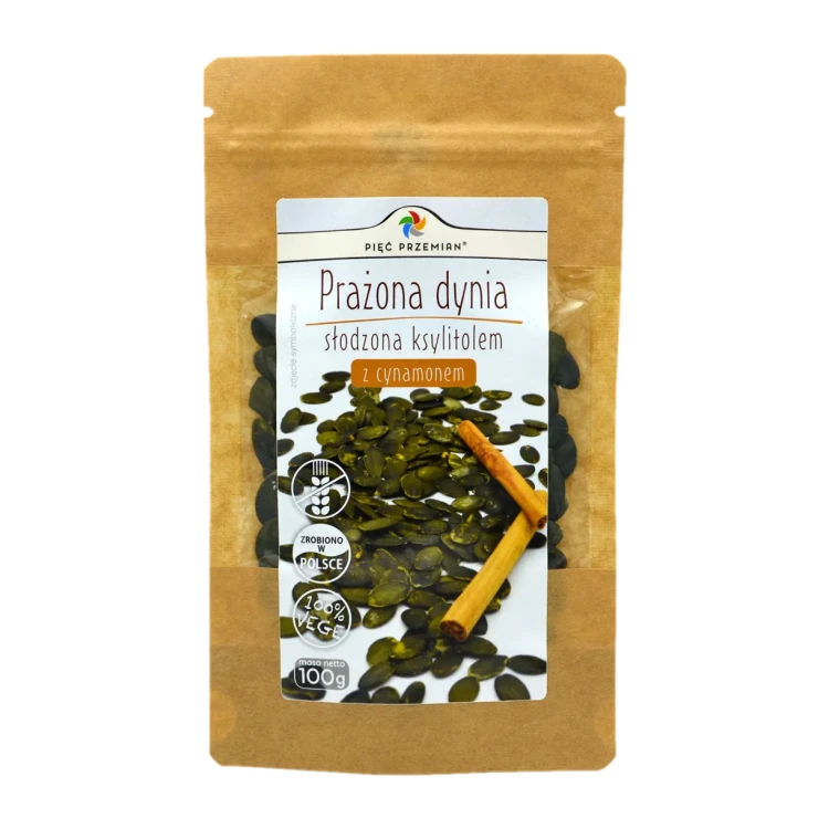 Pestki dyni prażone z ksylitolem i cynamonem - Pięć Przemian, 100g - przód