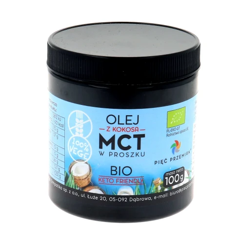 Olej MCT z kokosa w proszku - BIO - Pięć Przemian, 100g - przód