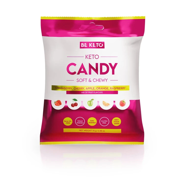 Keto cukierki owocowa mieszanka - Candy Soft &amp; Chewy - BeKeto, 70g - przód