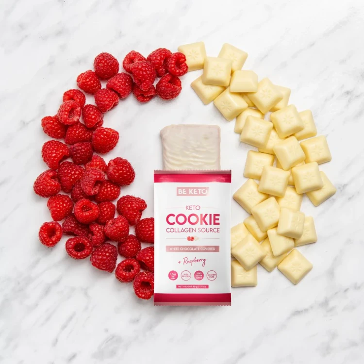 Keto ciastko biała czekolada i malina - Keto Cookie White Chocolate Covered + Raspberry - BeKeto, 40g