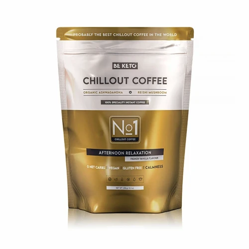 Kawa rozpuszczalna - Chillout (Organic Ashwagandha &amp; Reishi Mushroom) - francuska wanilia - BeKeto, 250g - przód