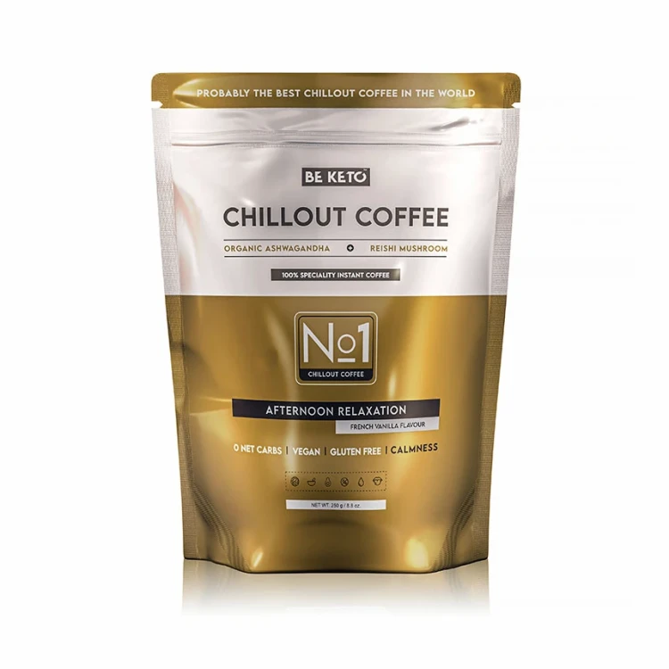 Kawa rozpuszczalna - Chillout (Organic Ashwagandha &amp; Reishi Mushroom) - francuska wanilia - BeKeto, 250g - przód