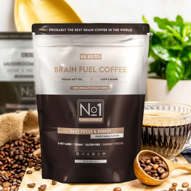 Kawa rozpuszczalna - Brain Fuel (Vegan MCT Oil &amp; Lion’s Mane) - francuska wanilia - BeKeto, 250g