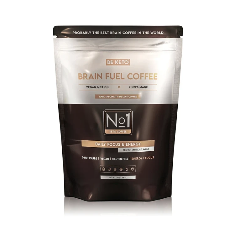 Kawa rozpuszczalna - Brain Fuel (Vegan MCT Oil &amp; Lion’s Mane) - francuska wanilia - BeKeto, 250g - przód