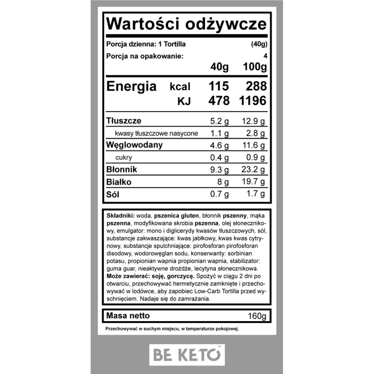 Keto tortilla - BeKeto, 4x40g - etykieta