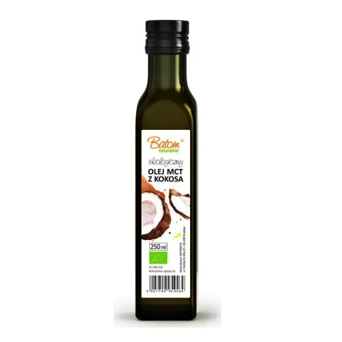 Olej MCT z kokosa w szklanej butelce - BIO, 250ml - przód